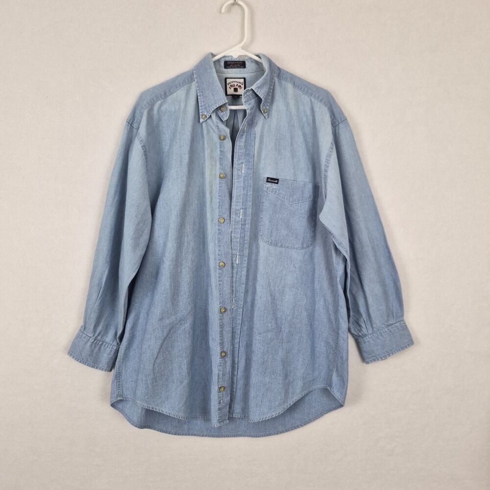 VTG Facconable Blue Denim Long Sleeve Button Down Small Quality Made RARE Piece.